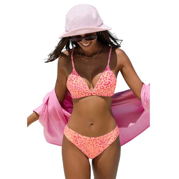 Cupshe Women's Sweet Leopard Classic Hipster Bikini Bottoms Pink Size M - Picture 1 of 9